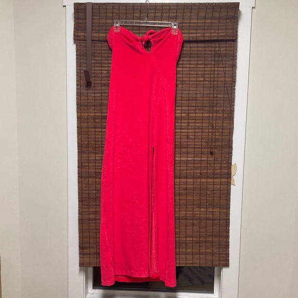 Elon of California Dresses & Skirts - Hot pink terry towel strapless beach dress with slit